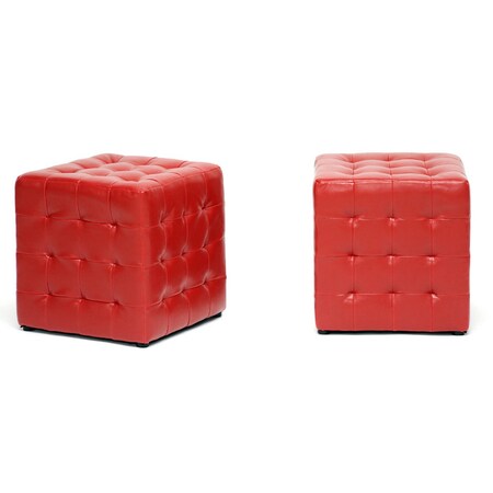 Baxton Studio Siskal Red Modern Cube Ottoman, PK2 72-4036